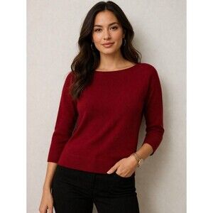 White House Black Market Boat Neck 3/4 Sleeve Sweater Burgundy Cashmere Blend M